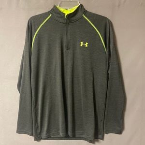 Men’s US Loose Heat Gear 1/4 Zip Long Sleeve Size M Color Forest/Neon Green